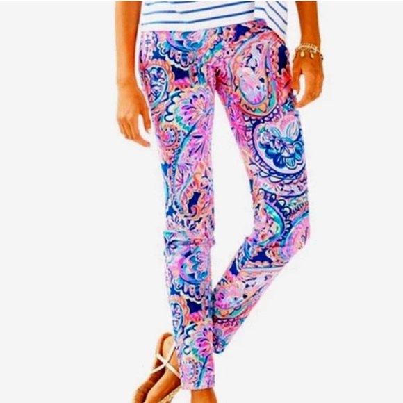 Lilly Pulitzer Paisley Print Stretch Pants Pink Navy – Size 12 - Picture 9 of 9